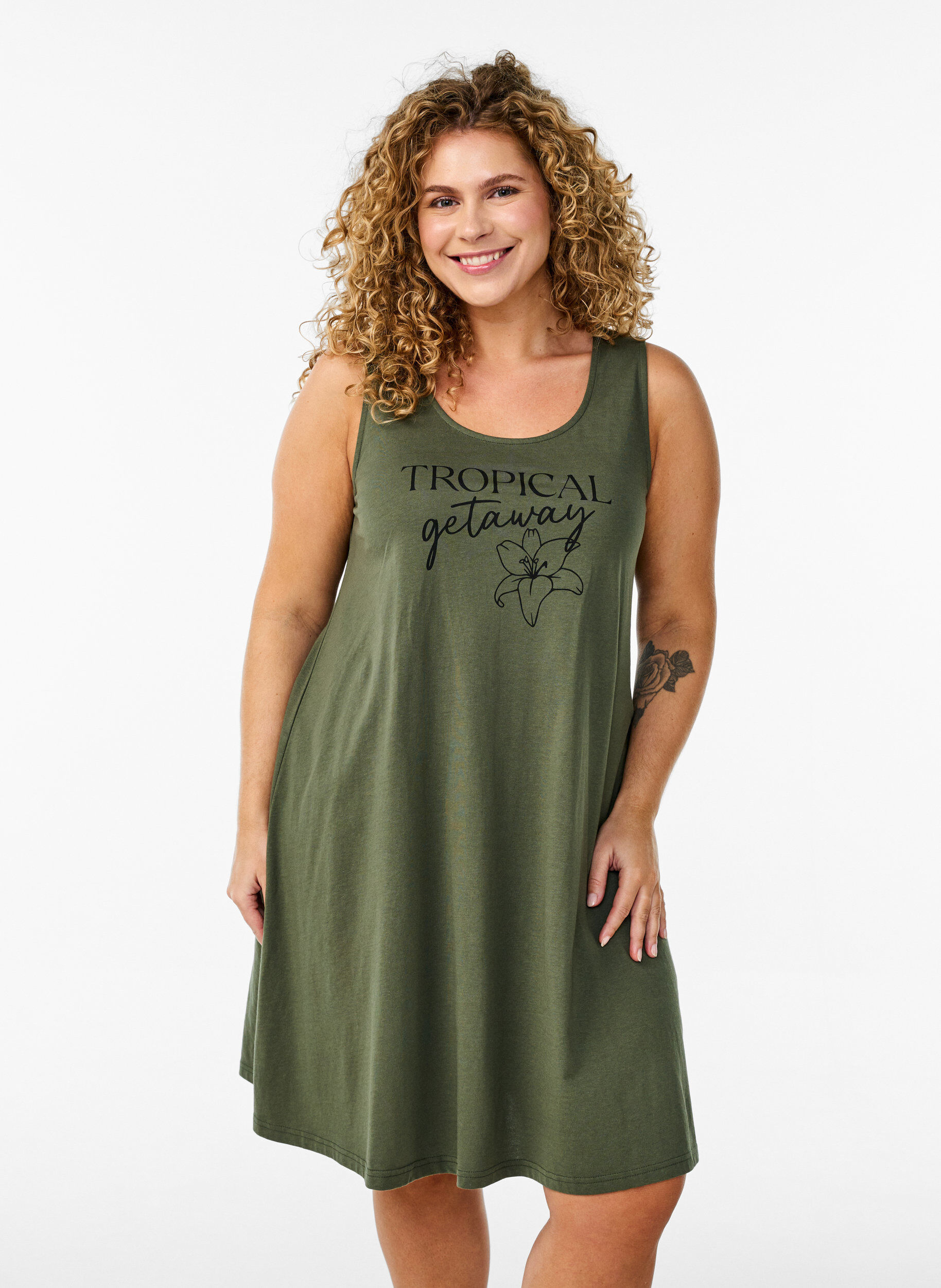 Zizzifashion Sleeveless A-line dress, Green, Model image number 0