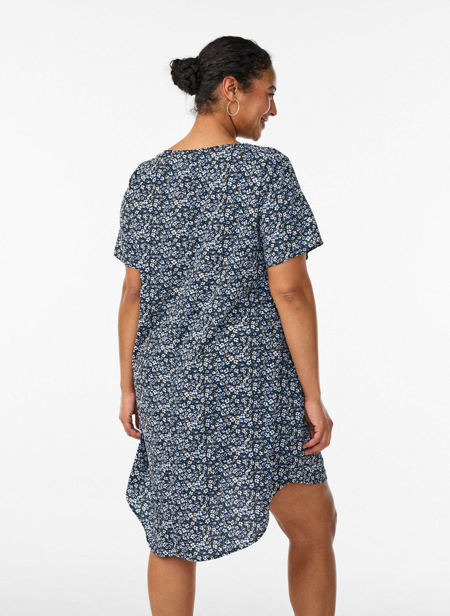 Zizzifashion Dress with print and short sleeves, Blue, Model image number 2