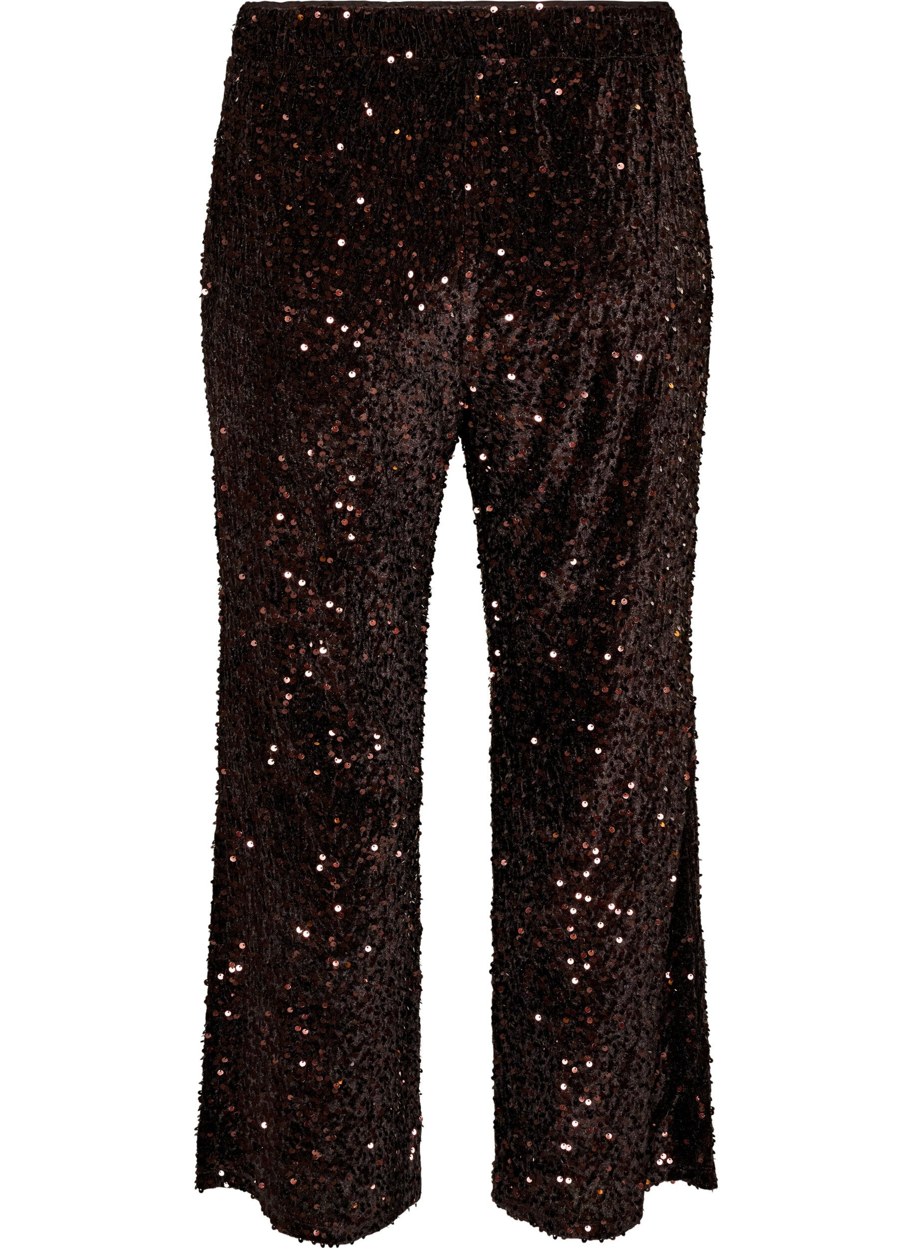 ZizzifashionWide-leg trousers with sequins, Brown, Packshot image number 1
