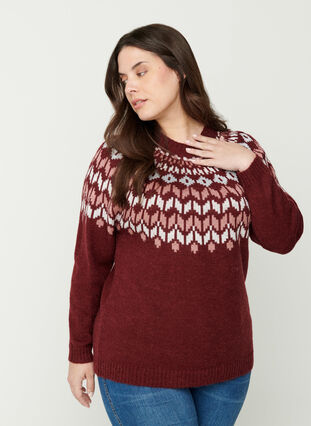 Patterned knitted sweater in a wool mix, Port Royal Comb, Model image number 0