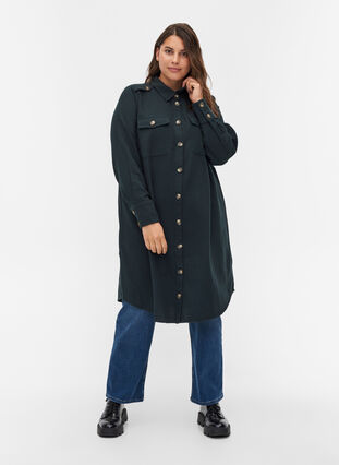 Long, checked, cotton shirt jacket, Ponderosa Pine, Model image number 3