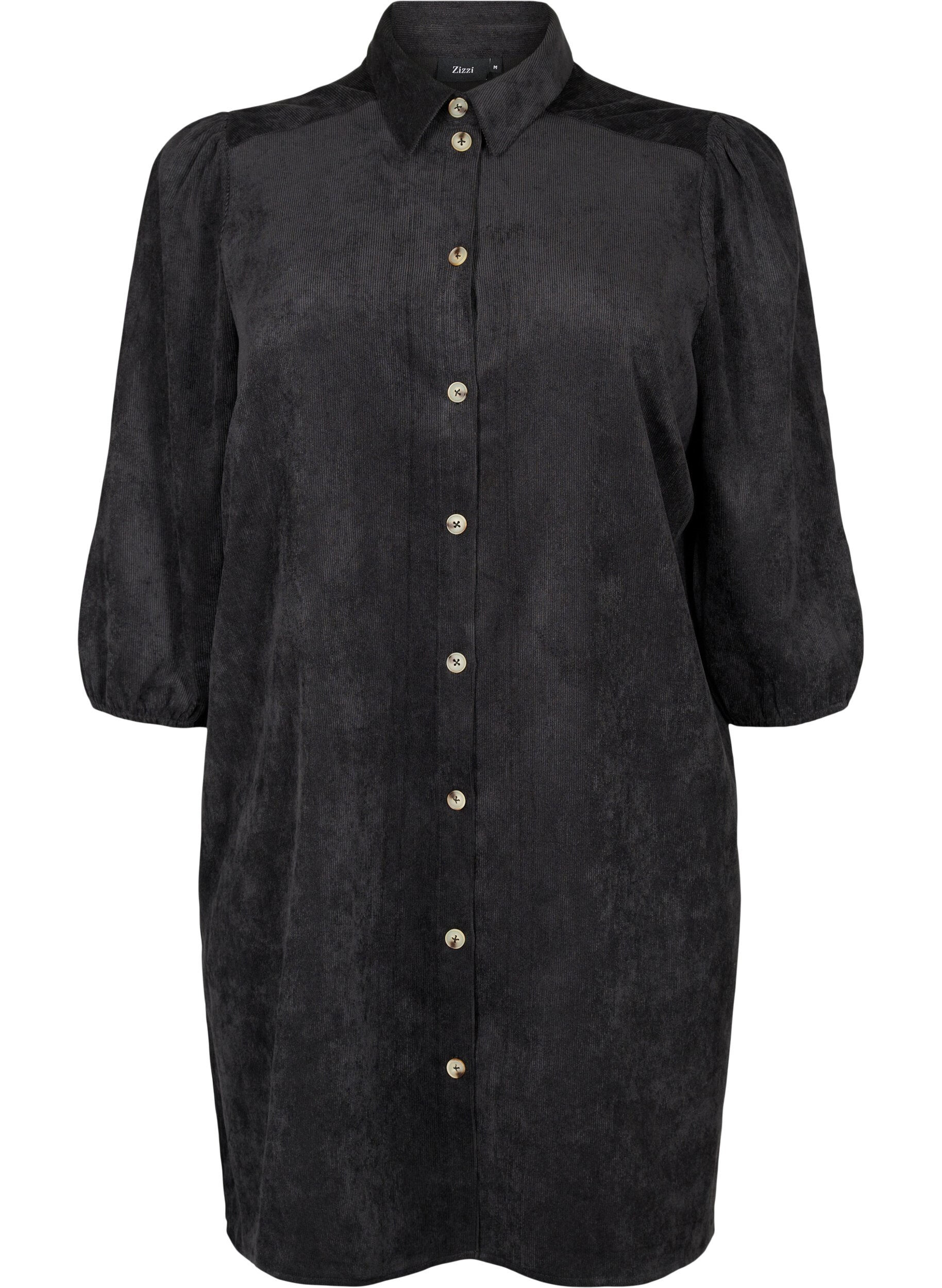 Zizzifashion Corduroy dress with 3/4 sleeves and buttons, Black, Packshot image number 0
