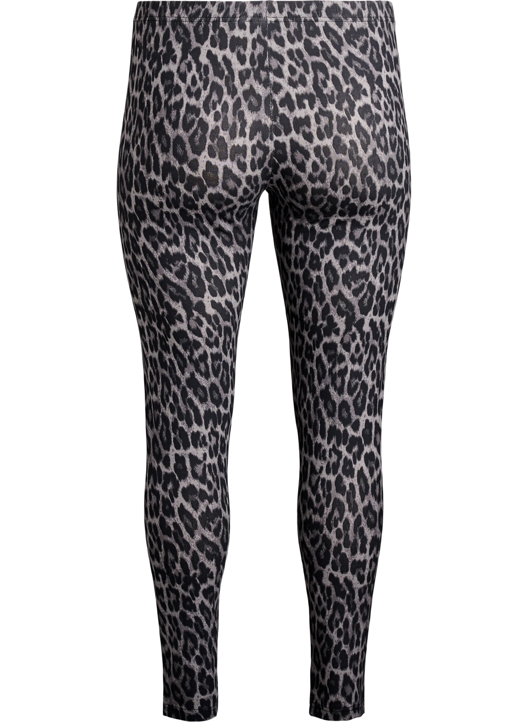 Zizzifashion Viscose leggings with leopard print, Dark Grey, Packshot image number 1