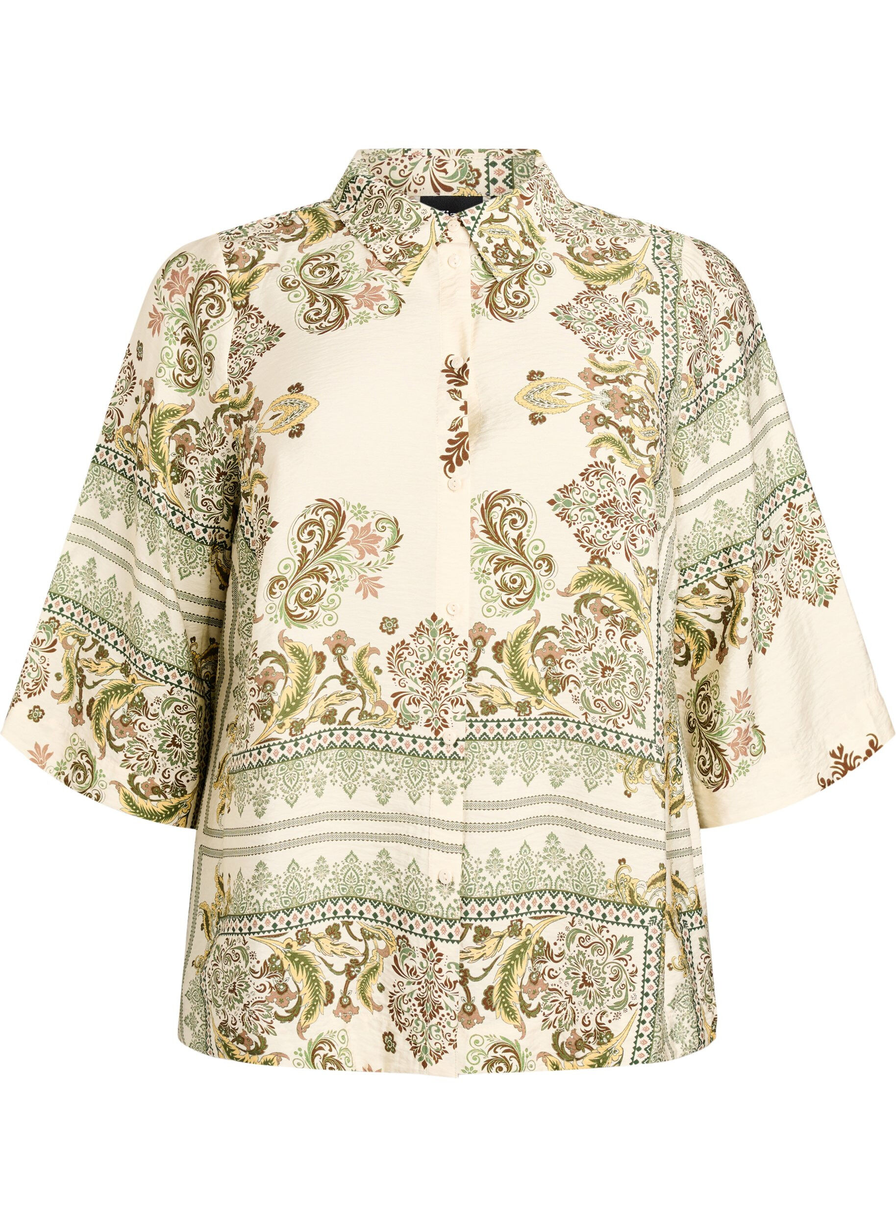 Patterned viscose blouse with 3/4 sleeves