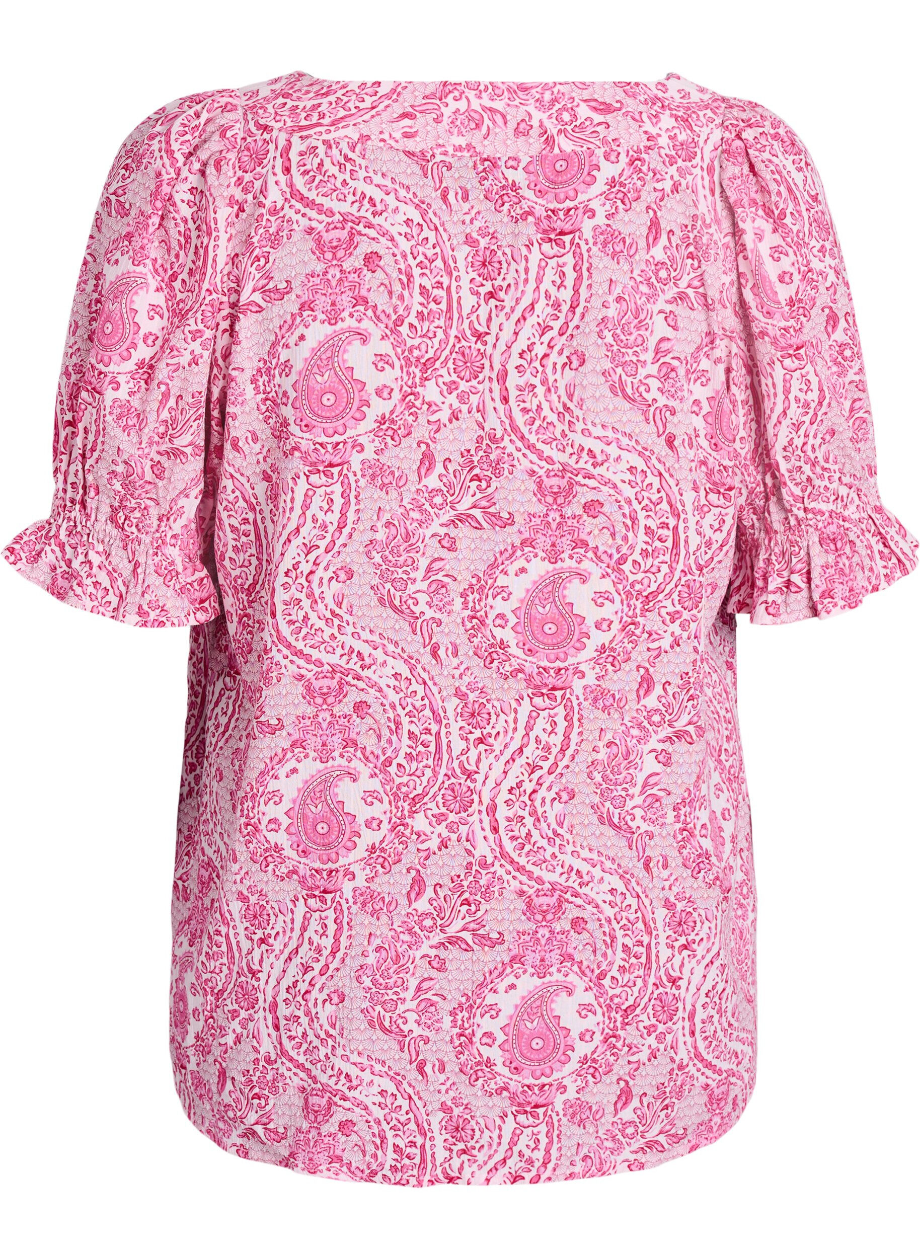 Zizzifashion Viscose blouse with paisley print and a square neckline, Pink, Packshot image number 1