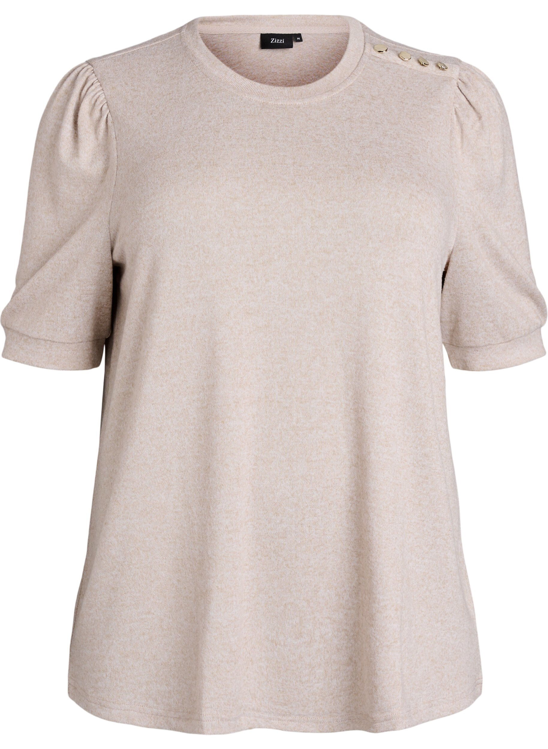 ZizzifashionBlouse with button detail and short puff sleeves, Beige, Packshot image number 0