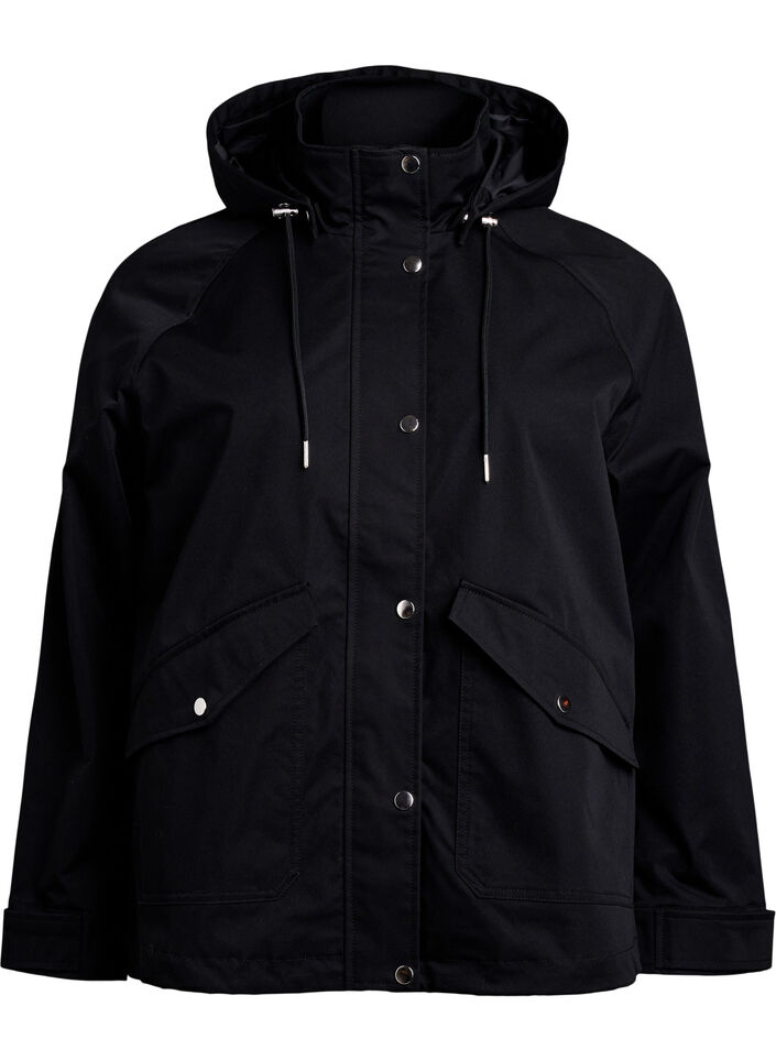Short spring jacket with detachable hood, Black, Packshot image number 0