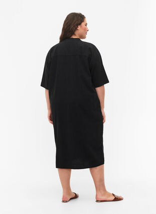 FLASH - Short sleeved midi dress in cotton, Black, Model image number 1