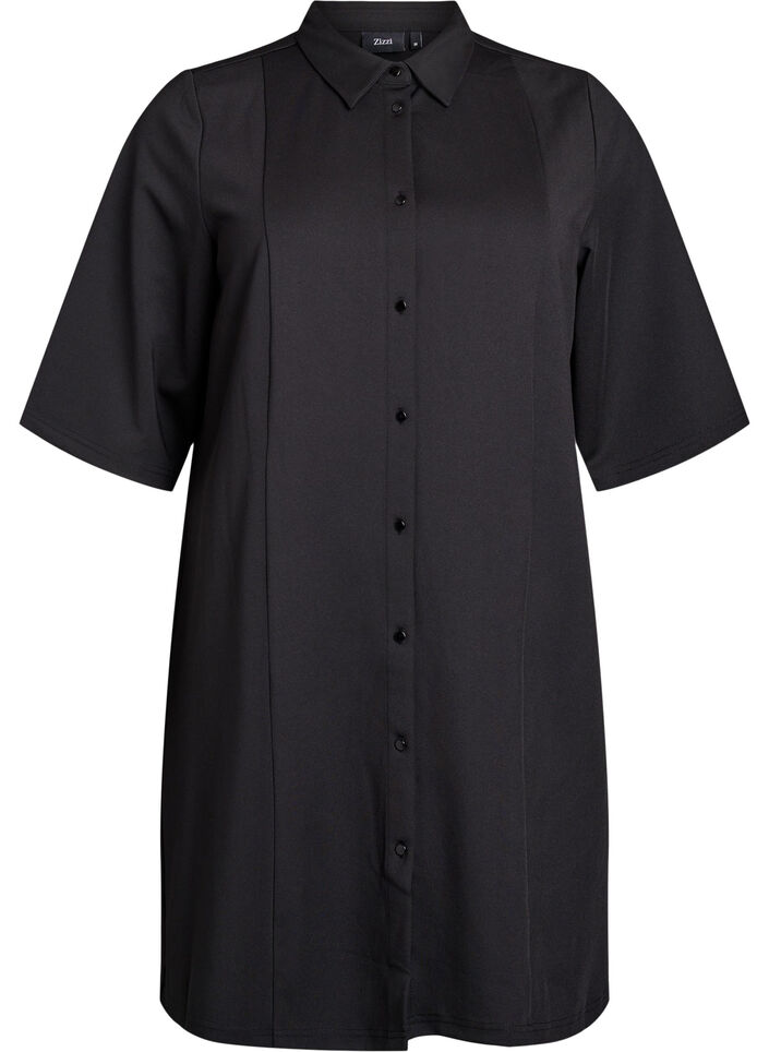 Short shirt dress with 3/4 sleeves, Black, Packshot image number 0