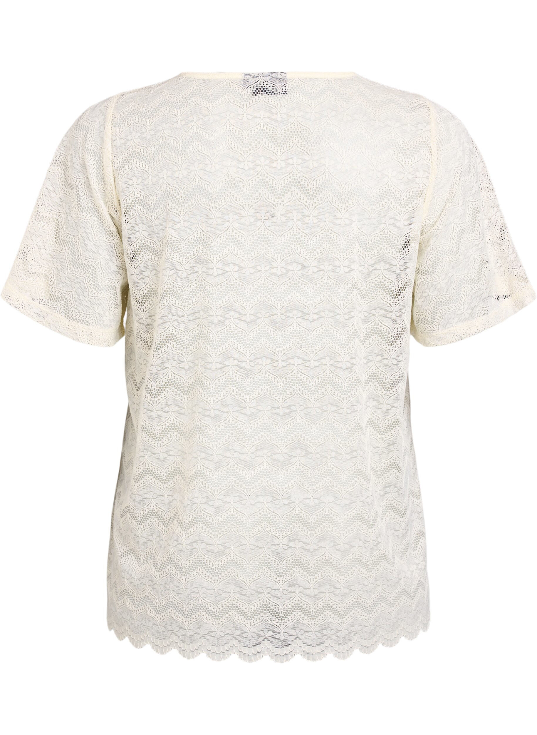 Zizzifashion Lace blouse with short sleeves and scalloped hem, Vanilla, Packshot image number 1