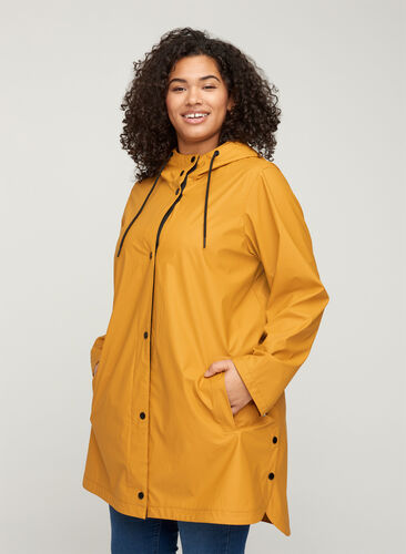 Rain coat with a hood and pockets, Spruce Yellow, Model image number 0