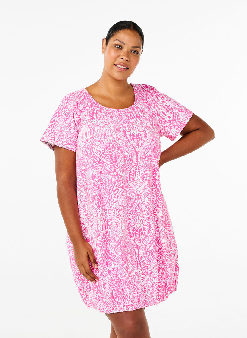 Short-sleeved, printed cotton dress, Pink, Model image number 0
