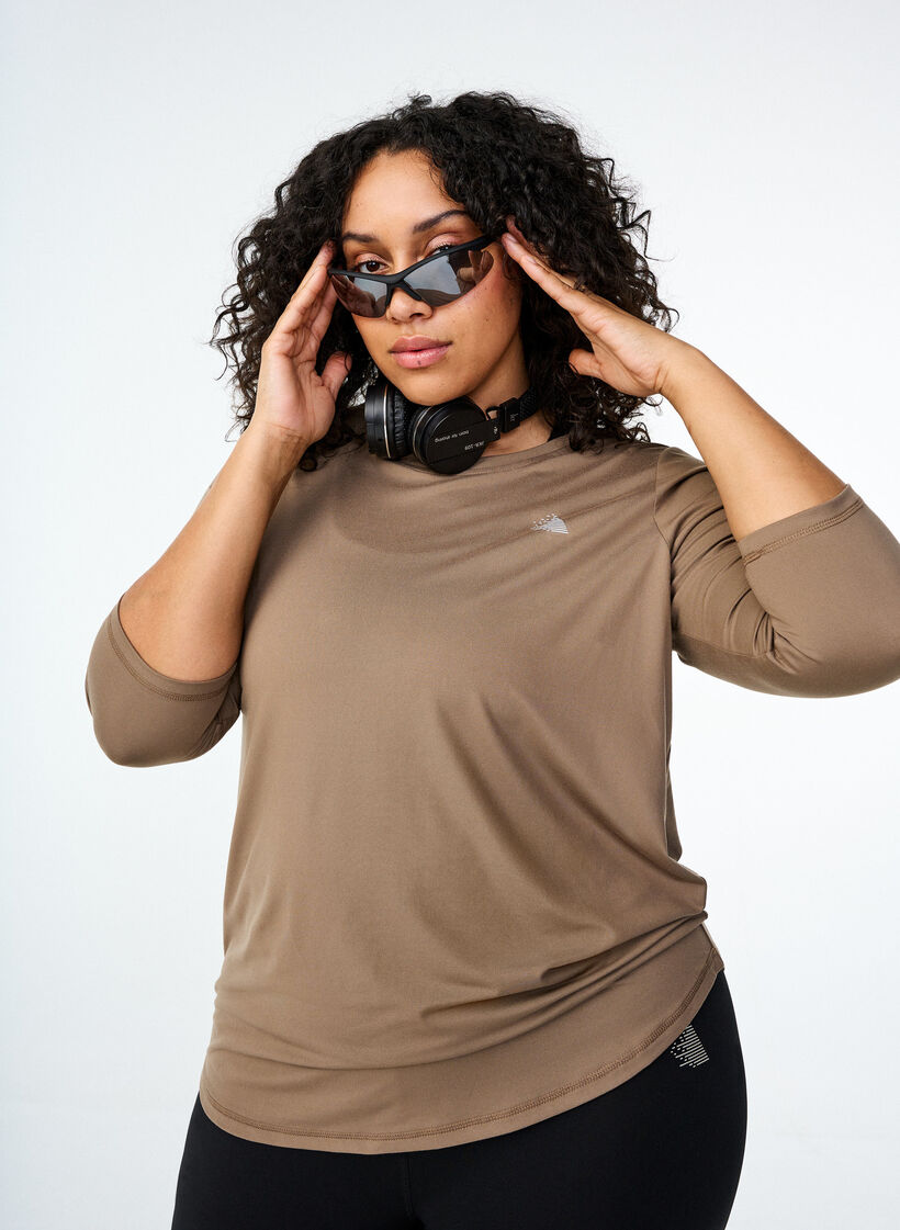 Sports top with 3/4 sleeves, Beige, Image image number 0