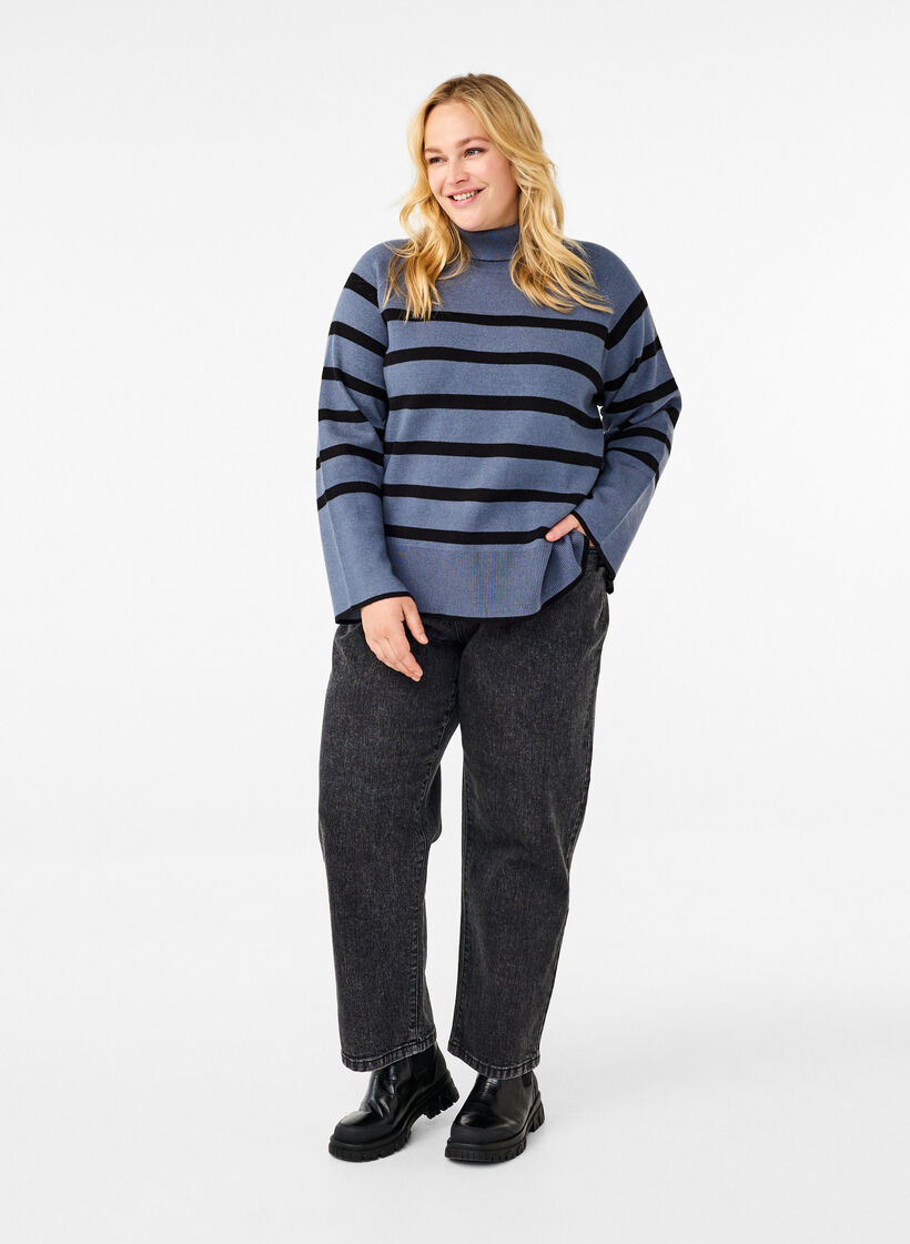 Striped knitted jumper with a roll neck, B.Sea w.BlackStripes, Model image number 2