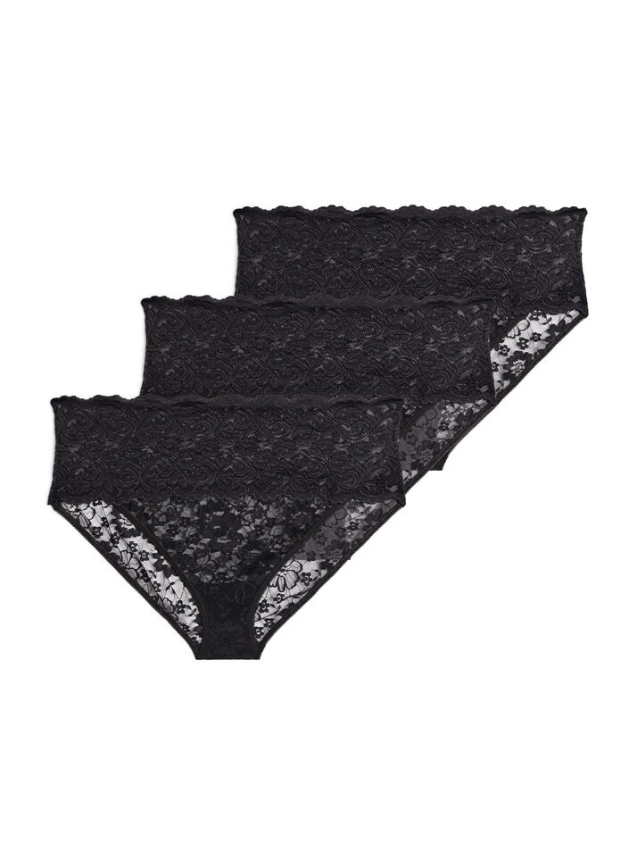 3-pack hipster underwear in lace material, Black, Packshot image number 0