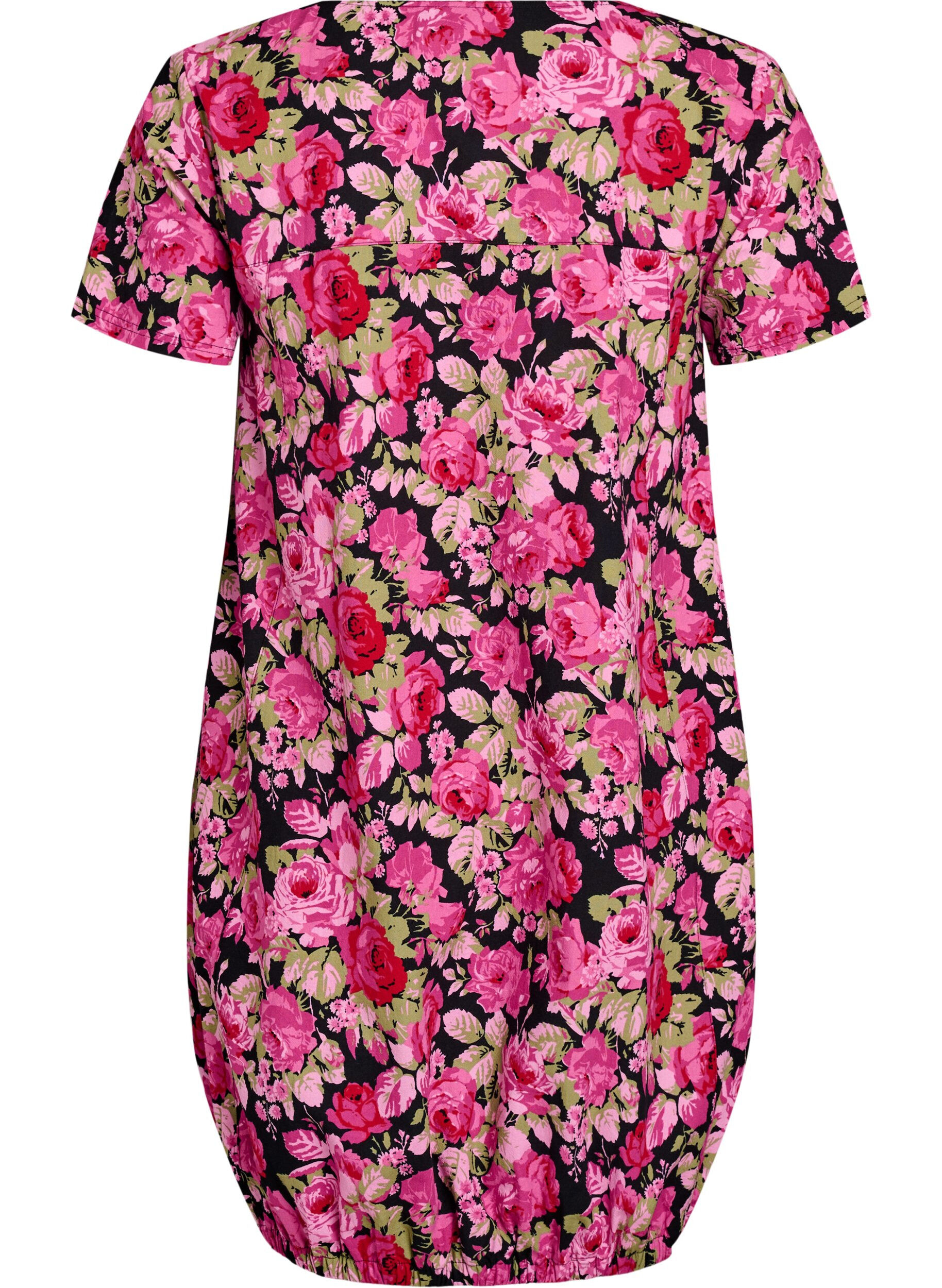 ZizzifashionShort-sleeved cotton dress with print, Black, Packshot image number 1