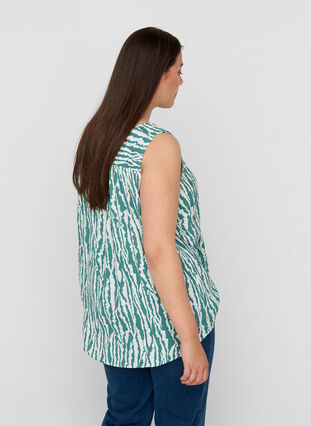 Printed viscose top with buttons, Green Animal Print, Model image number 1