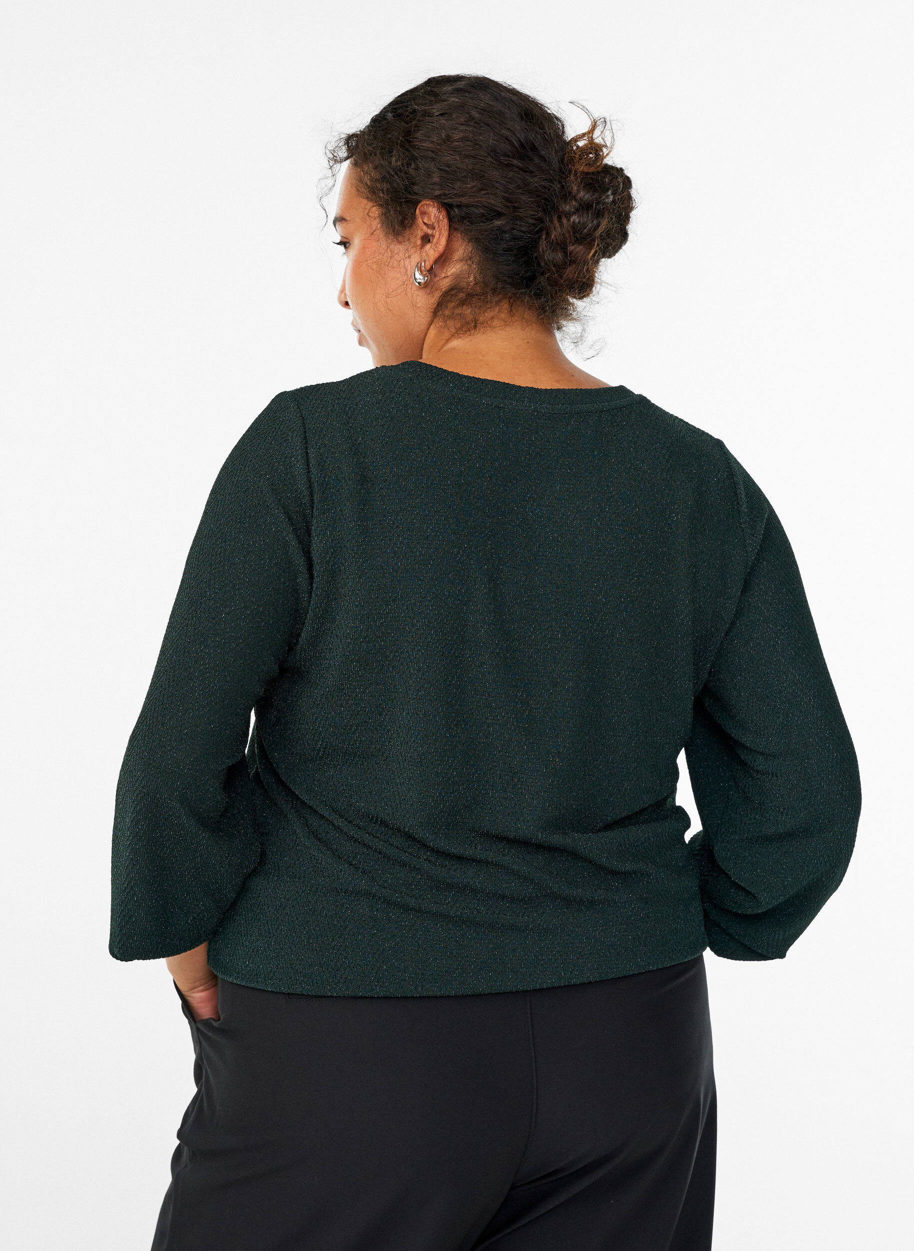 ZizzifashionBlouse with herringbone pattern and glitter thread, Green, Model image number 2
