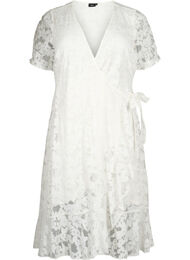 Wrap dress with lace and short sleeves, Bright White, Packshot