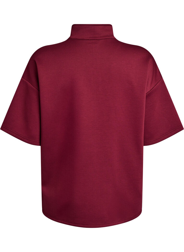 Short-sleeved sweatshirt with a high collar, Dark Bordeaux, Packshot image number 1