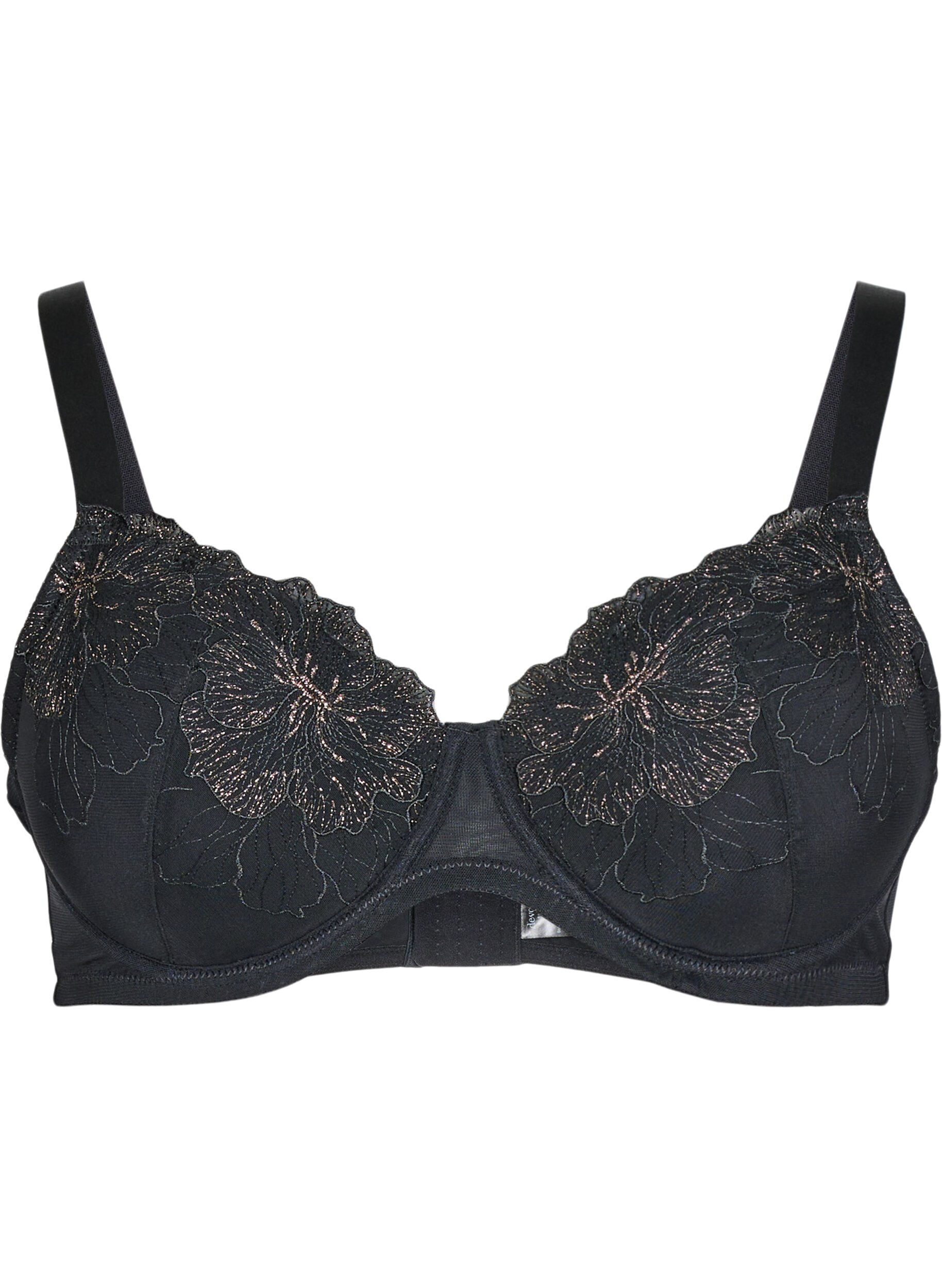 Zizzifashion Padded bra with shiny embroidered detail, Black, Packshot image number 0