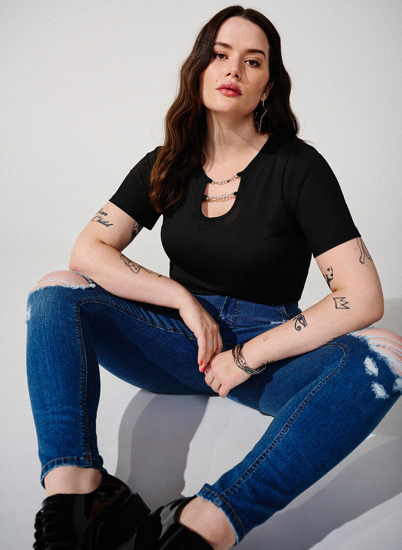 Slim fit jeans with abrasion details, Blue Denim, Image image number 0