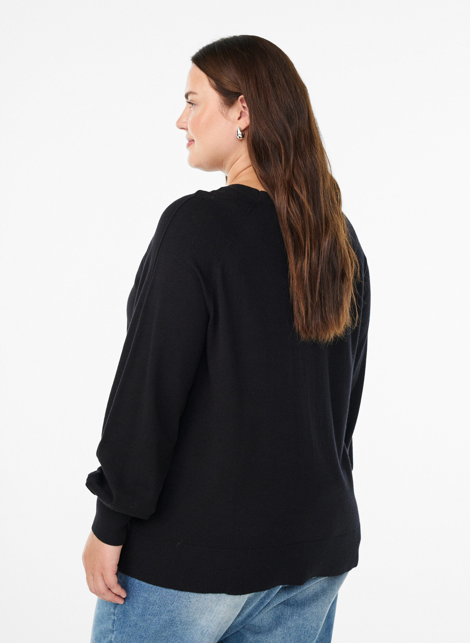 Zizzifashion Knit blouse with centre seam and raglan sleeves, Black, Model image number 2