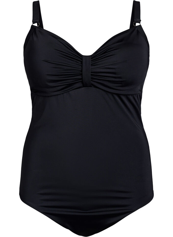 Swimsuit with underwire and draping, Black, Packshot image number 0