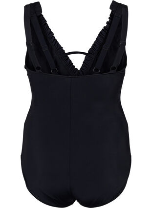 V-neck swimsuit with ruffles, Black, Packshot image number 1