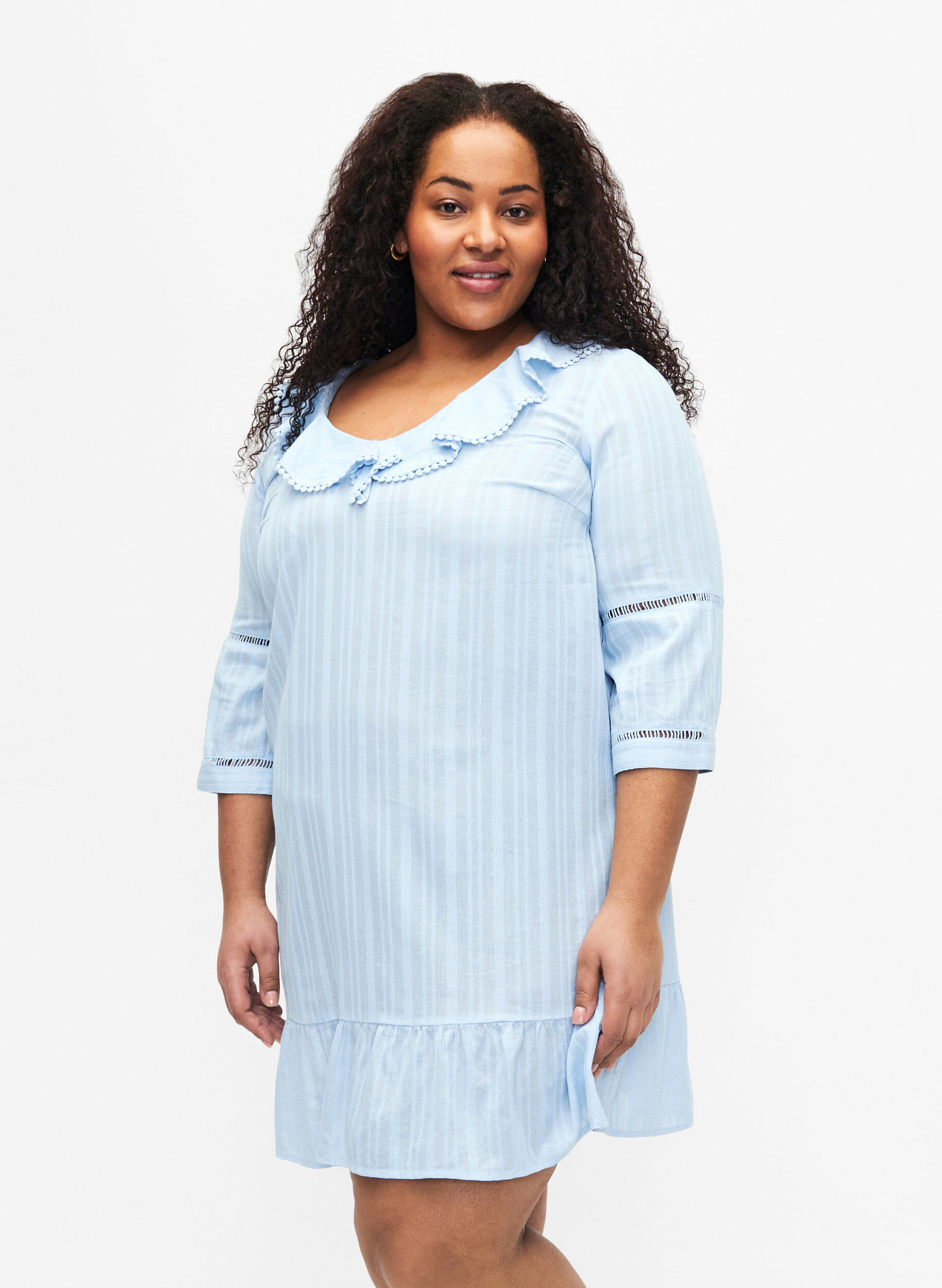 Zizzifashion Cotton-viscose mix dress with 3/4 sleeves, Chambray Blue, Model image number 0