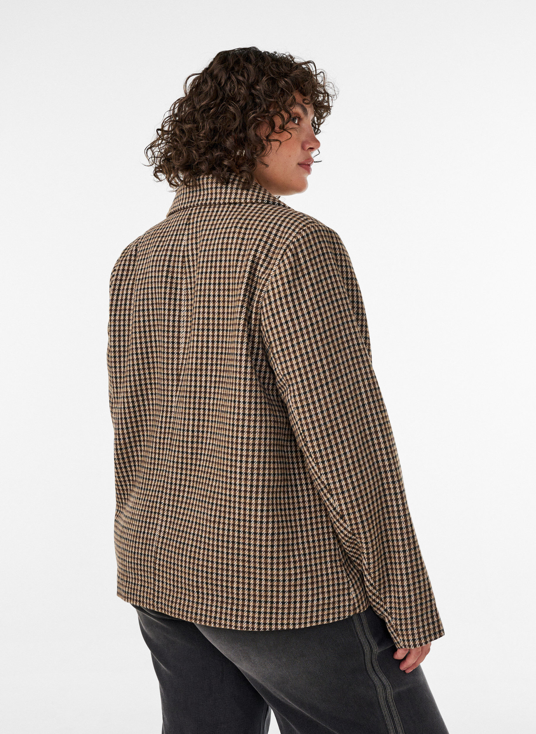 ZizzifashionShort checked coat with double-breasted button fastening, Brown, Model image number 2