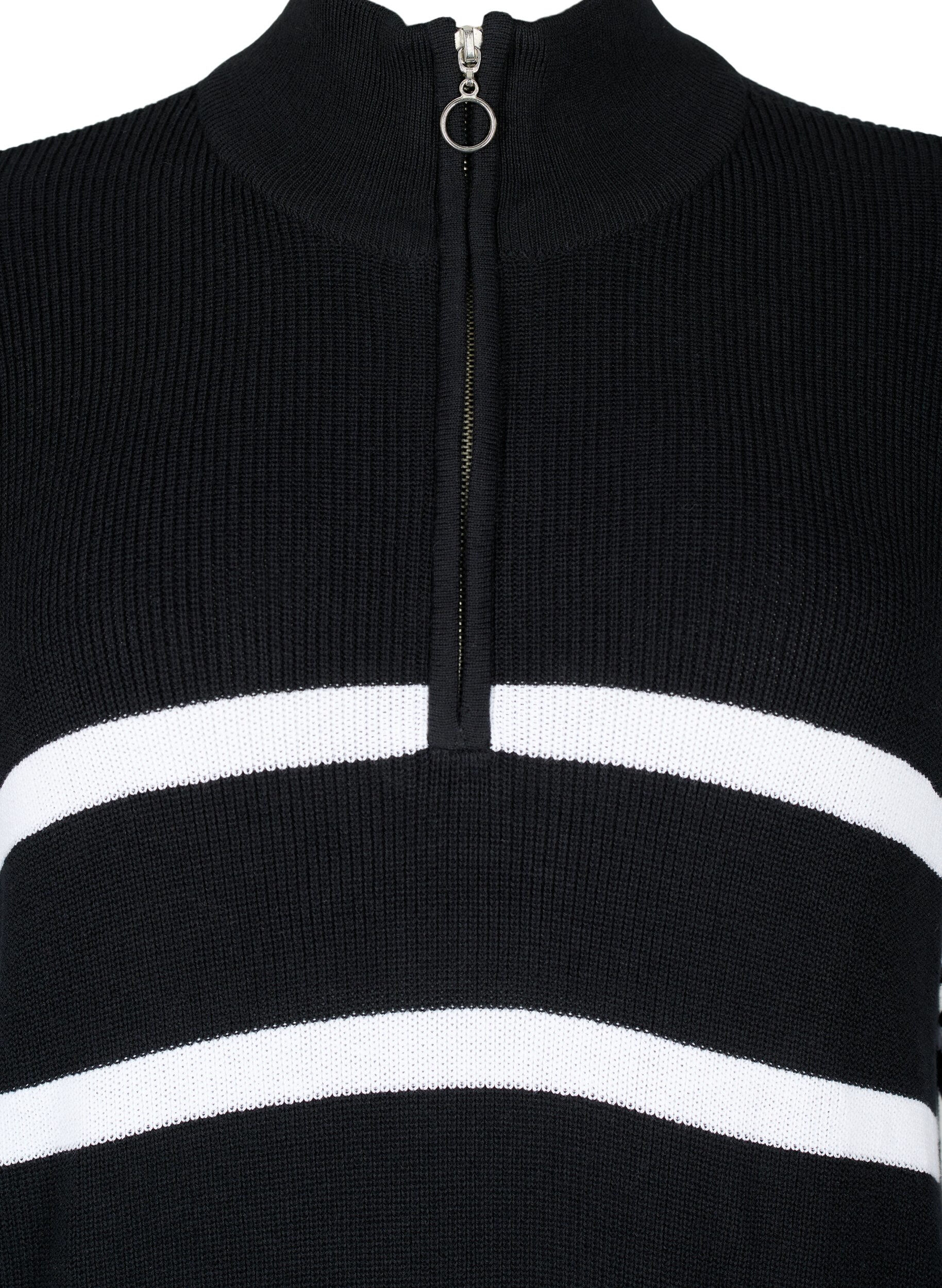 Zizzifashion Striped knit dress with zipper, Black w.Cloud Dancer, Packshot image number 2