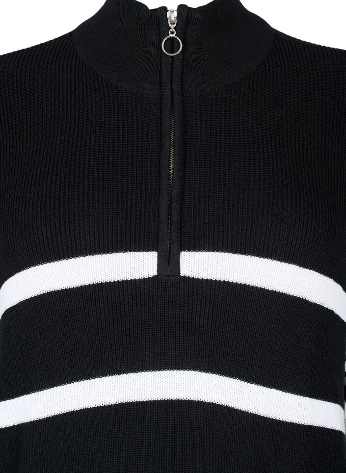 Striped knit dress with zipper, Black w.Cloud Dancer, Packshot image number 2