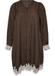 Knee-length dress with pinstripes and lace trim, Brown, Packshot image number 0