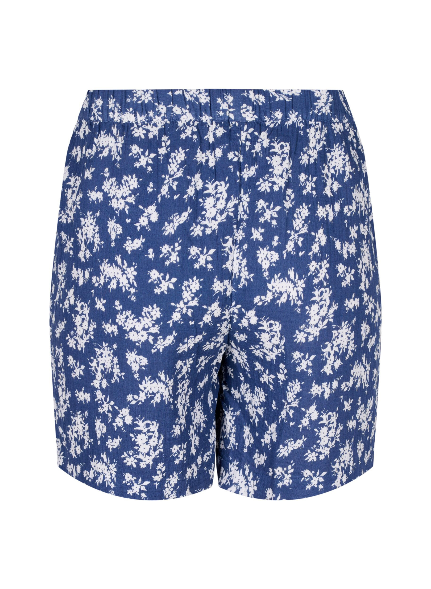 Zizzifashion Floral cotton night shorts, V. Indigo Flower AOP, Packshot image number 1