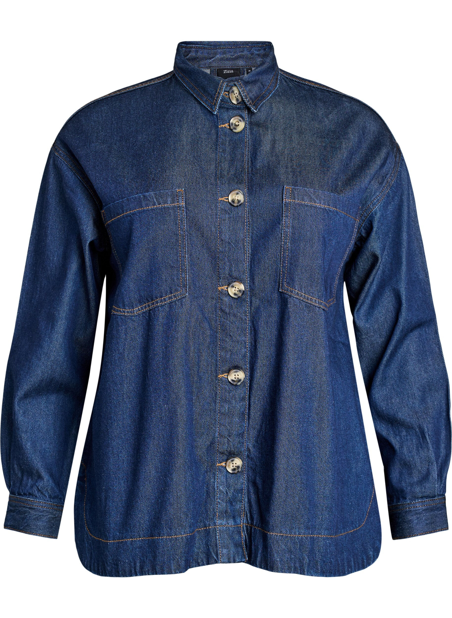 Loose denim shirt with chest pockets