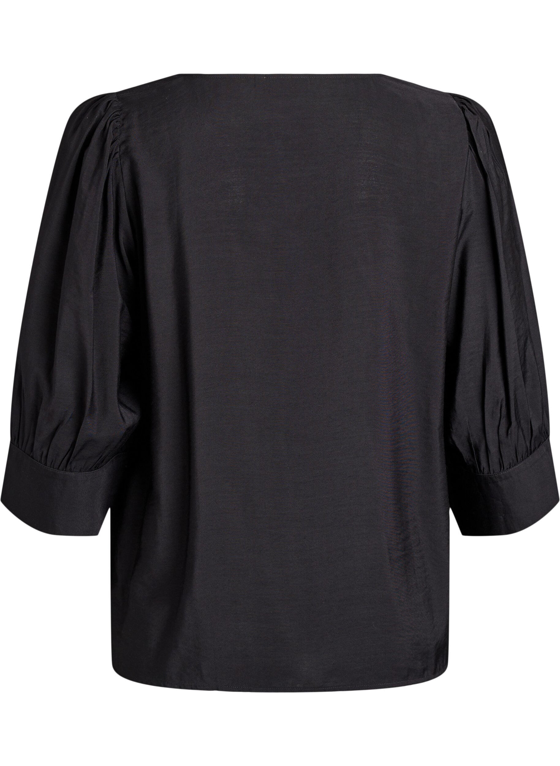 Zizzifashion Blouse with V-neck and 3/4-sleeves, Black, Packshot image number 1