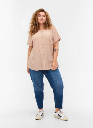 Short-sleeved shirt with a round neckline, Warm Taupe, Model image number 2