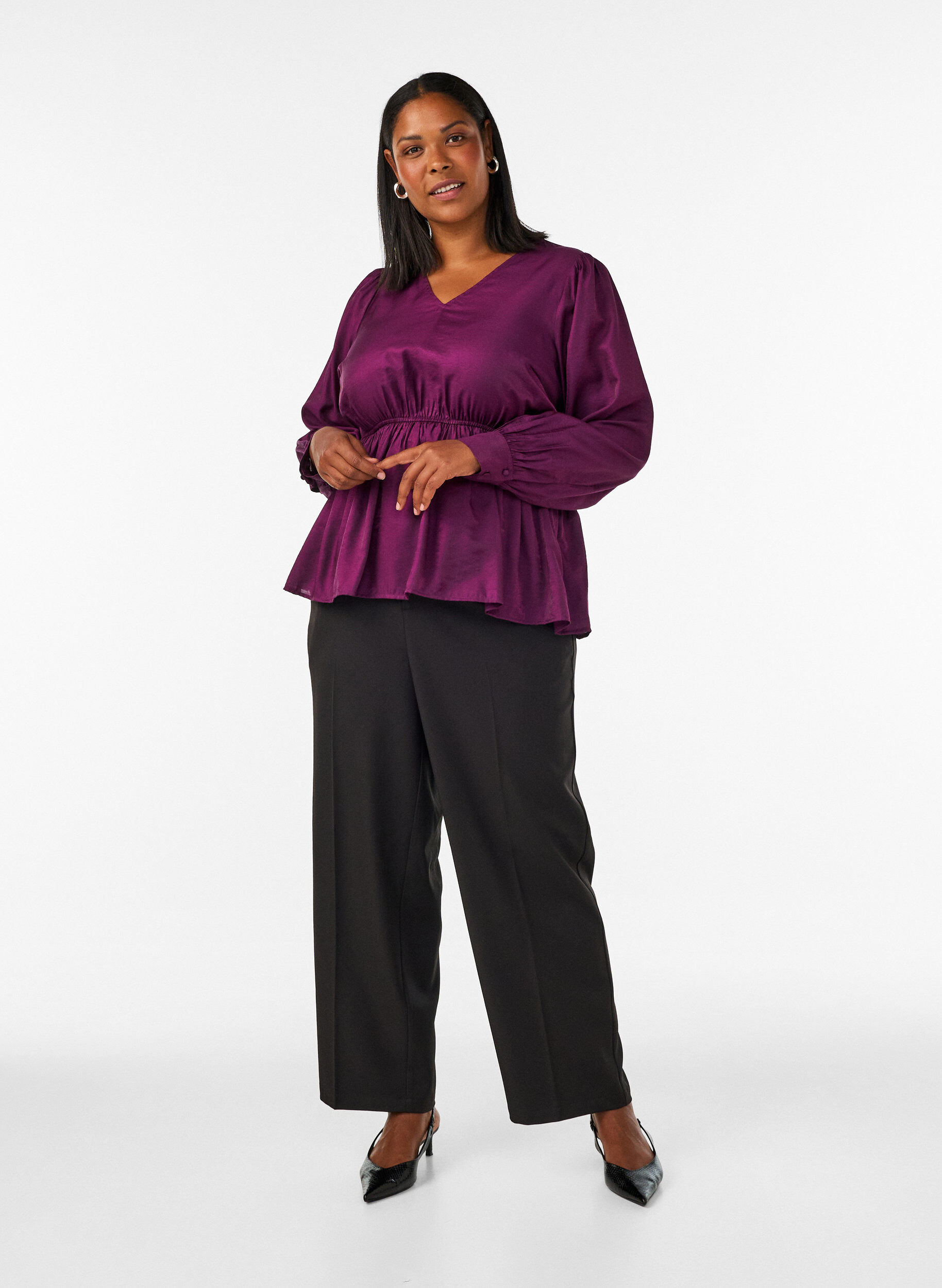 ZizzifashionHigh-waisted tailored trousers with straight legs, Black, Model image number 0