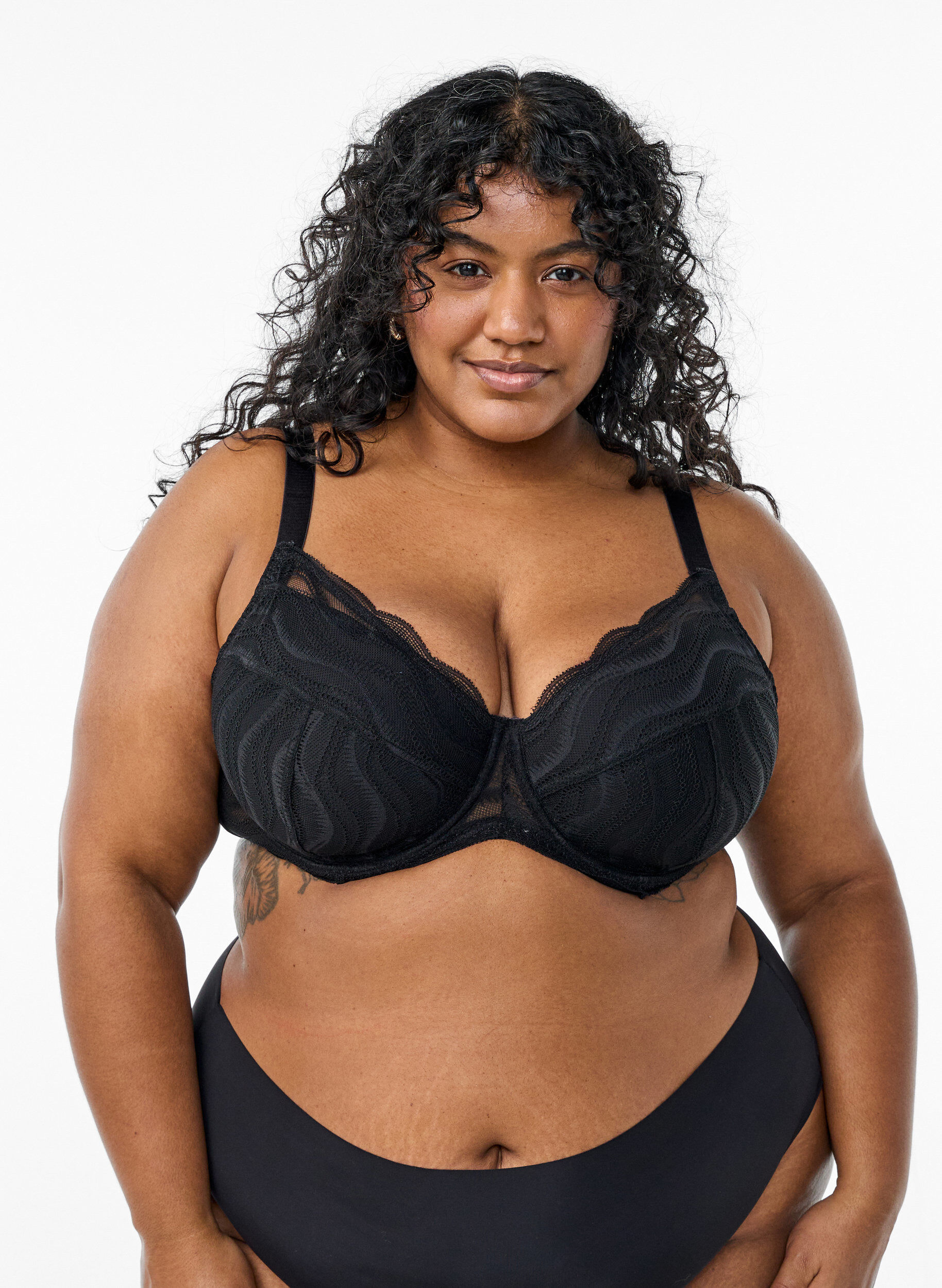 Padded bra with lace, Black, Model