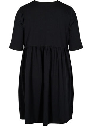 Short sleeve cotton dress with pleated skirt, Black, Packshot image number 1