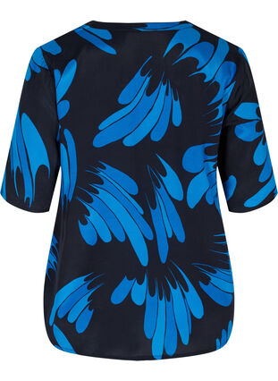 Printed viscose blouse with v-neckline, Dark Blue AOP, Packshot image number 1