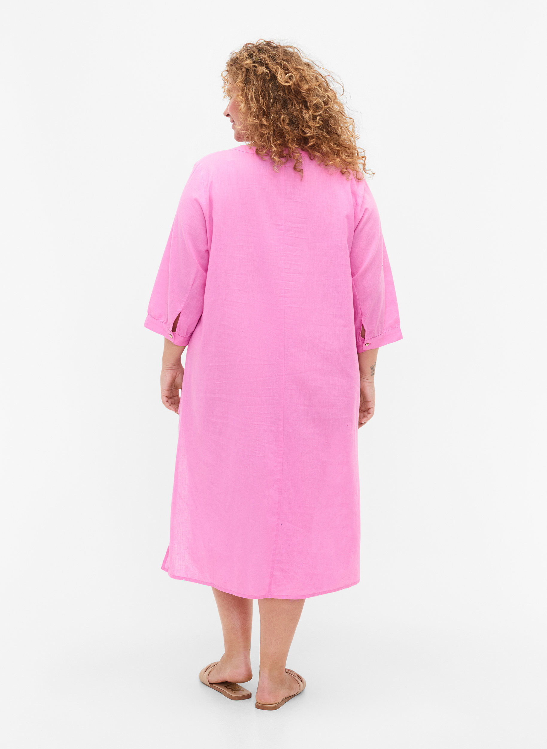 Zizzifashion Long shirt dress with 3/4 sleeves, Begonia Pink, Model image number 1