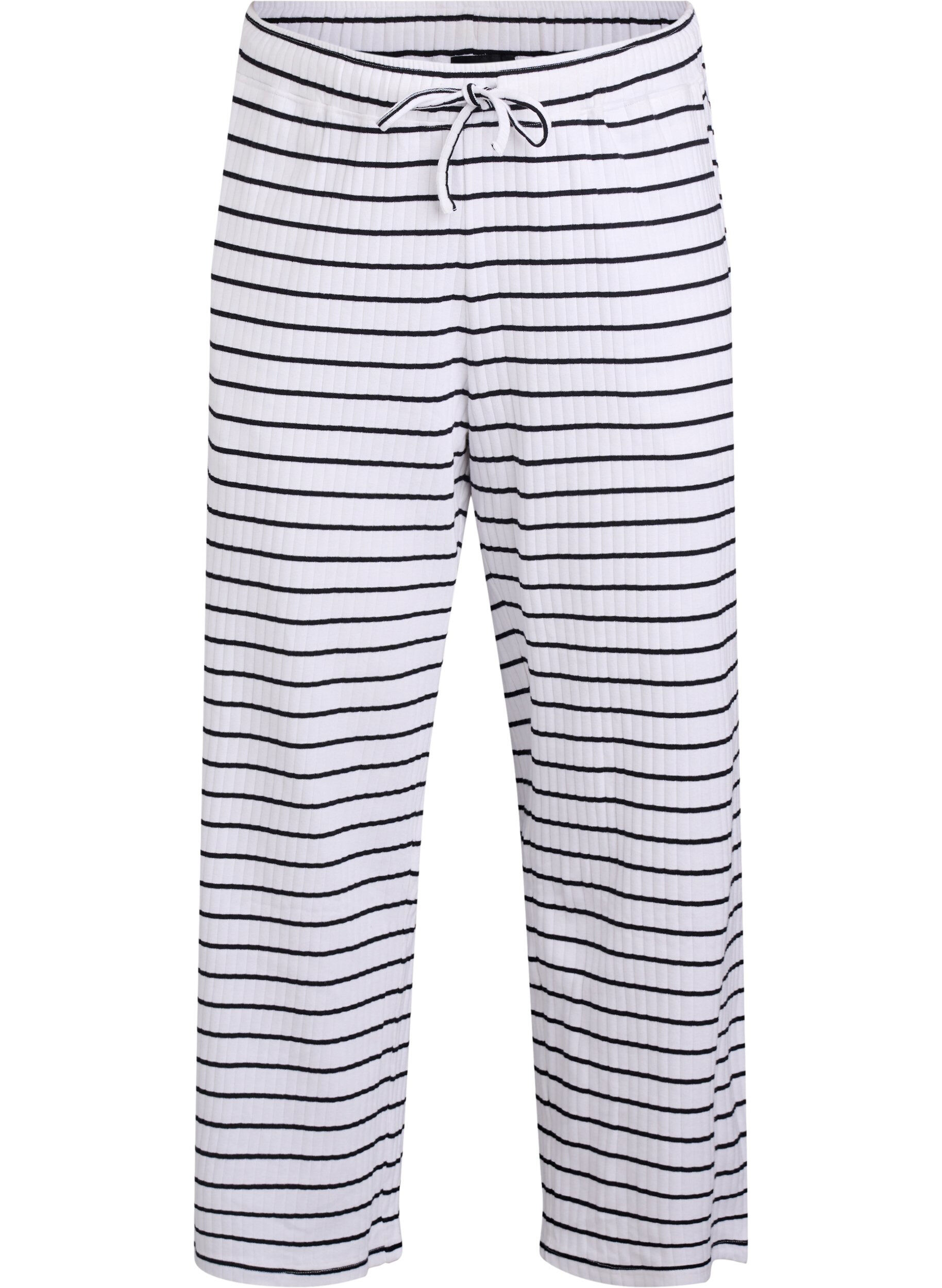 Zizzifashion Loose night trousers with stripes, White, Packshot image number 0
