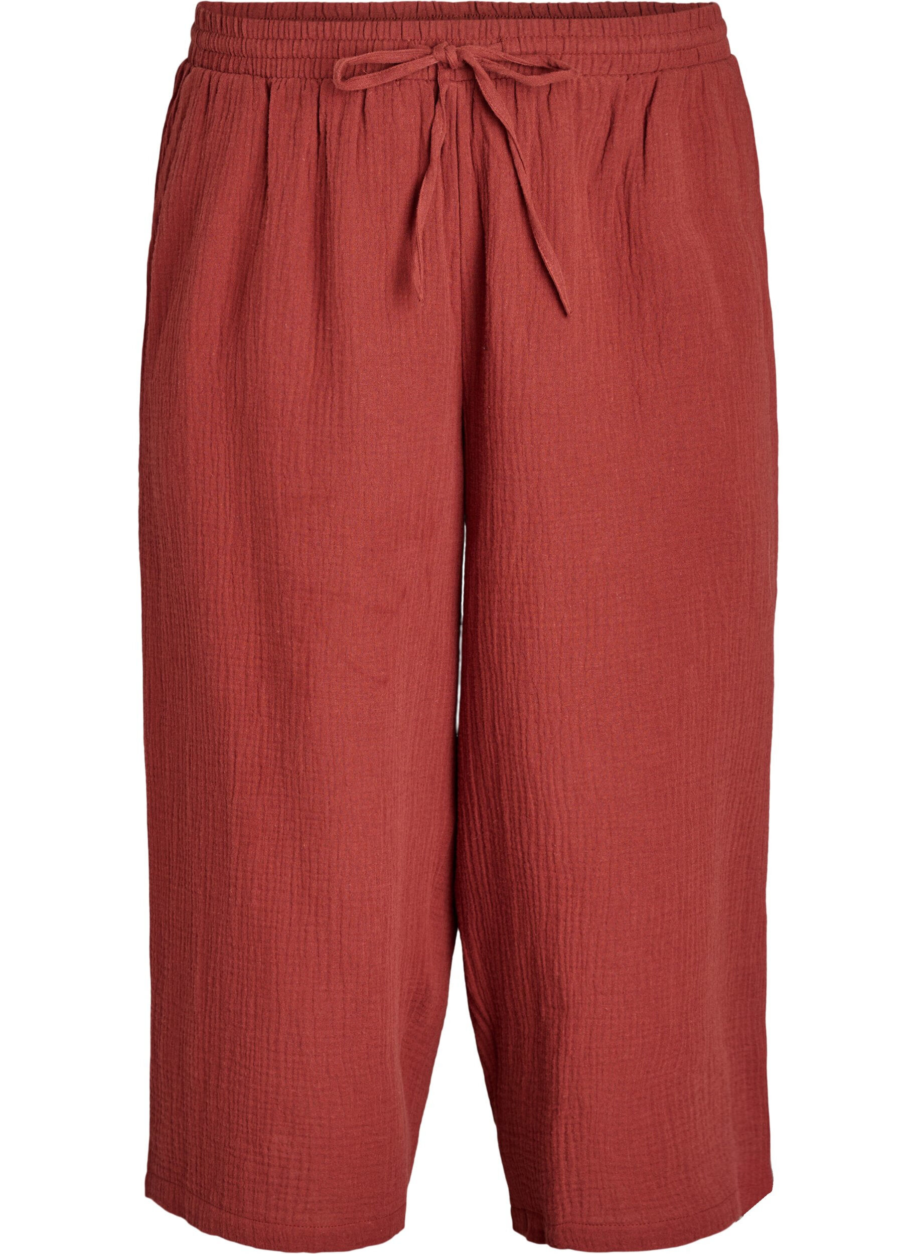 Culotte trousers in cotton muslin with high waist