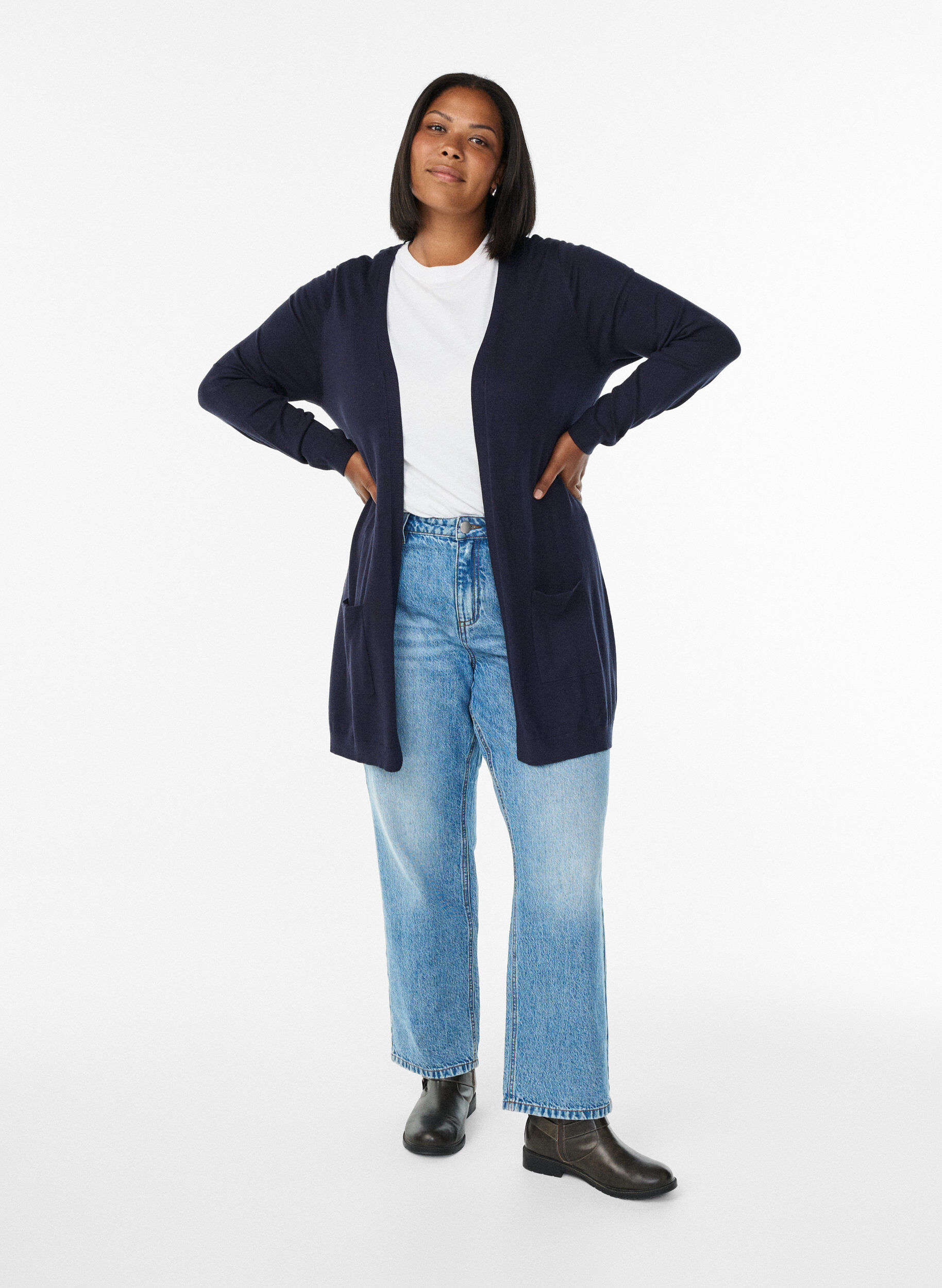 Zizzifashion Long knitted cardigan in a viscose blend, Blue, Model image number 1