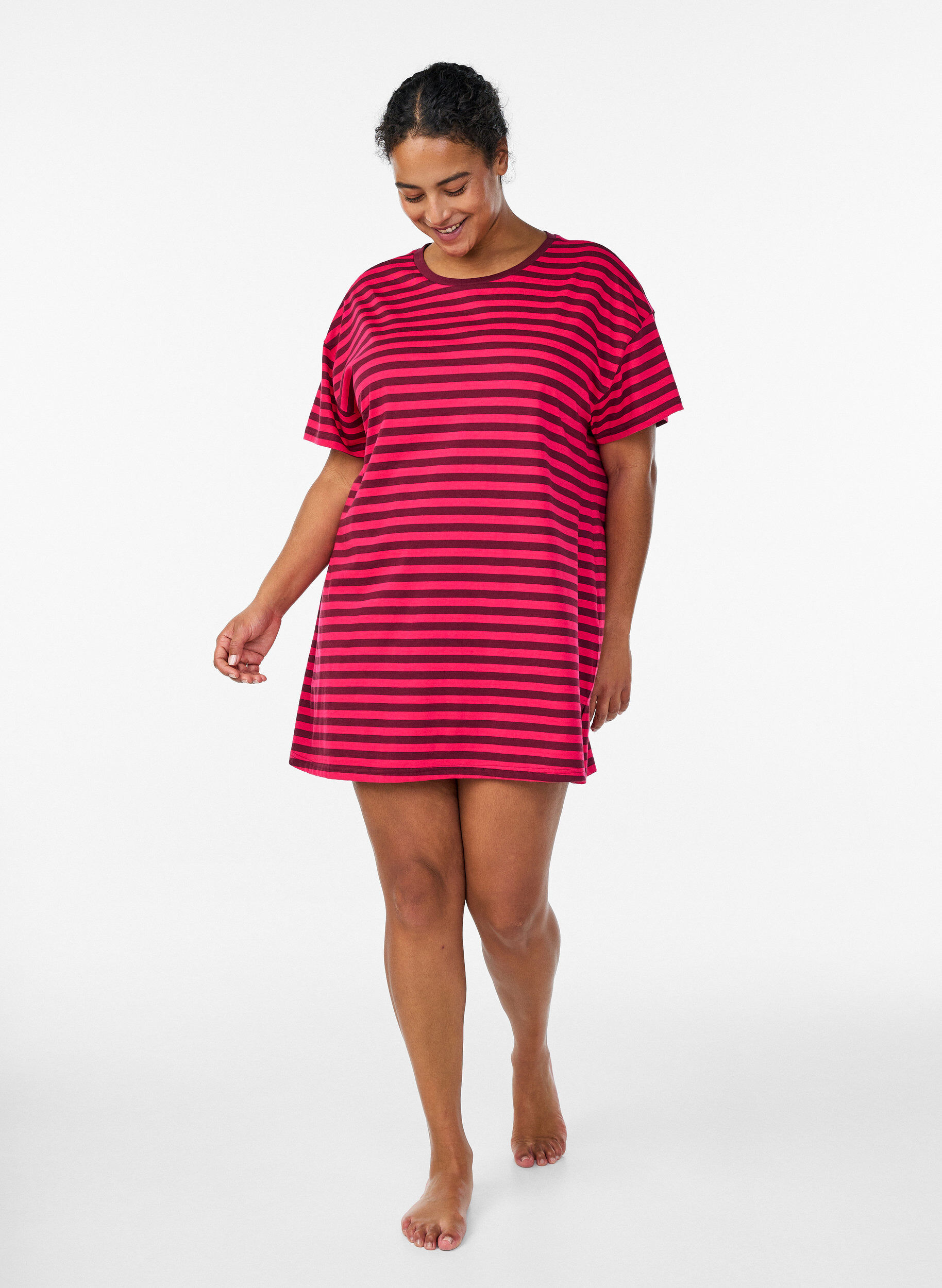 Zizzifashion Long striped night T-shirt, Pink, Model image number 1