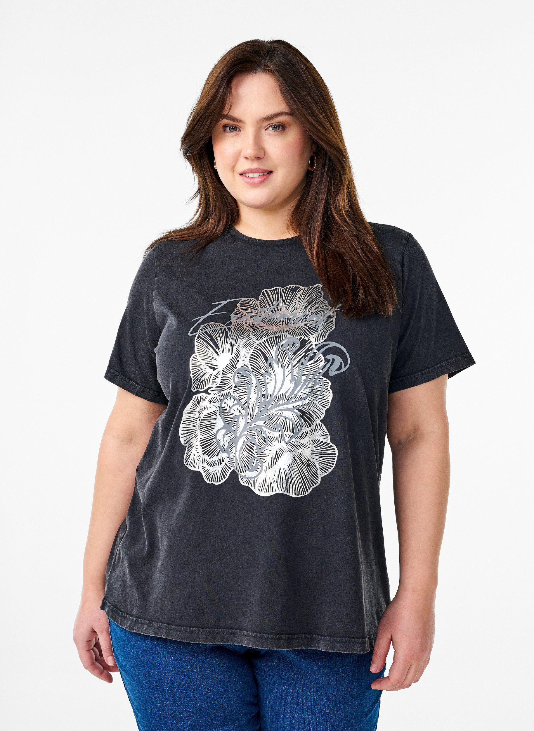 Zizzifashion T-shirt in organic cotton with a cool print, Grey, Model image number 0