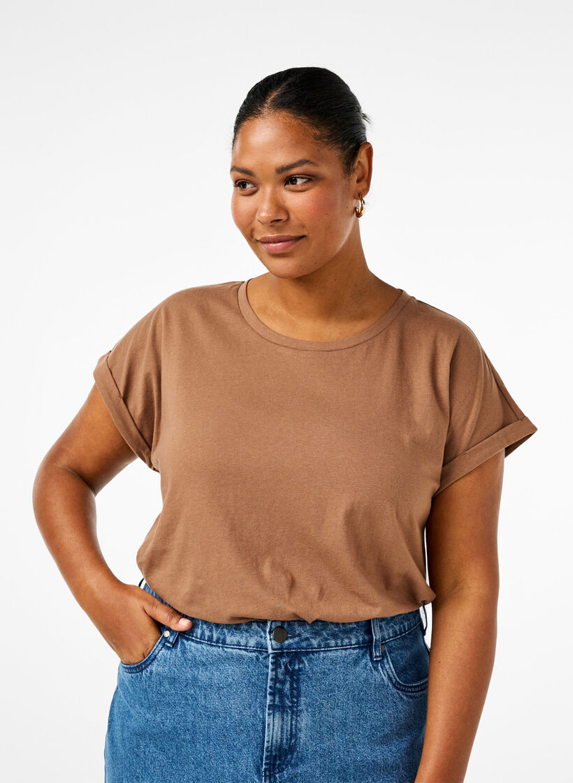 Short sleeve cotton blend T-shirt, Brown, Model image number 0