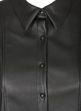 Synthetic leather shirt with 3/4-length puff sleeves, Black, Packshot image number 2